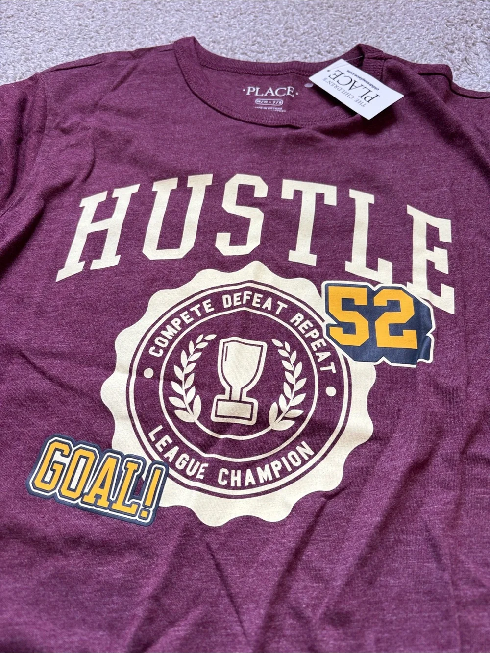 The Children's Place Maroon Graphic 'HUSTLE' Tee with Yellow Accents